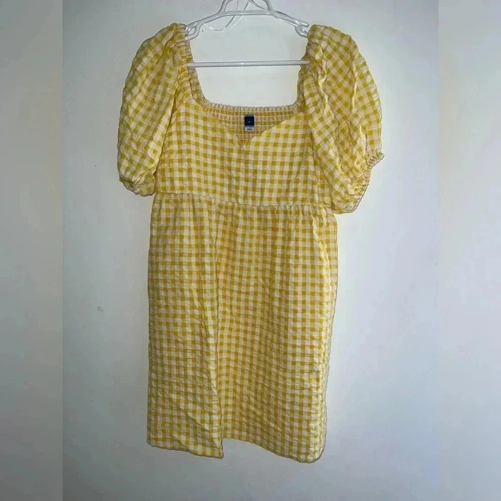 Old Navy Yellow and White Gingham Puff Sleeve Dress